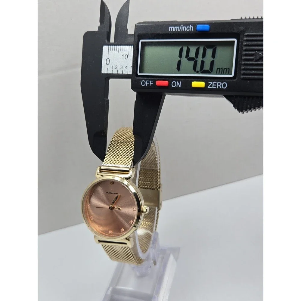 Chilli Beans Mae Natureza Womens Pink Dial Gold Tone Mesh 29mm Watch New Battery